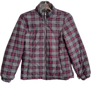 Free Country Size L Gray-Pink-White Plaid Packable Puffer Coat